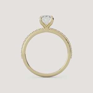 Bagues de fiançailles solitaires ovales en diamant de laboratoire, personnalisées en or massif 10K 14K 18K, avec accents de diamants taille ronde sur les bandes, vente en gros - Product Image 4