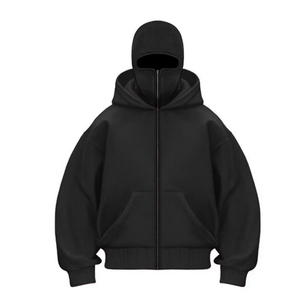 Custom Winter Balaclava Hoodie OEM Oversized Streetwear Pullover Wholesale Heavyweight Cotton <b>Velour</b> Waterproof <b>Sweatshirt</b> Men - Product Image 3