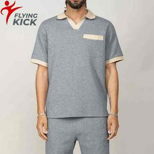 ชุดเซ็ตเสื้อโปโลแขนสั้นทรงหลวมพร้อมซิปและกางเกงขาสั้นแฟชั่นใหม่คุณภาพสูงสำหรับผู้ชายฤดูร้อน - Product Image 1