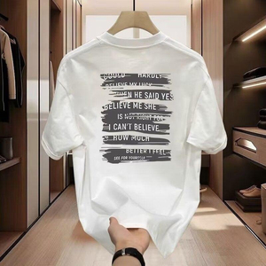 Camiseta de Manga Corta para Hombre, 100% Algodón Grueso, Modelo Verano 2026, Estilo Europeo de Alta Gama, Estampado de Dibujos Animados, Transpirable y Ajustada - Product Image 1