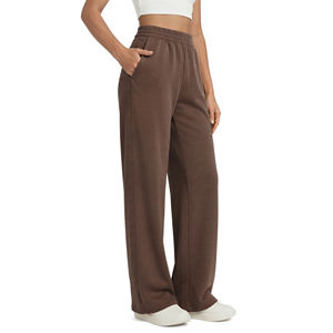 Women's Wide Leg <b>Pants</b> Solid Color Full Length Loose Fit High Waist Elastic Waist Casual Style Cotton <b>Spandex</b> Knitted <b>Pants</b> - Product Image 1