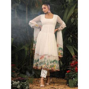 PANTALÓN BATA TRABAJO ESTAMPADO GEORGETTE ATRACTIVE CON DUPATTA BLANCO - Product Image 1