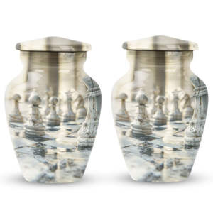 Elegant Midnight Blue Speckled Metal <b>Keepsake</b> Urn with Smooth Silver Collar for Funeral Ashes - Product Image 3