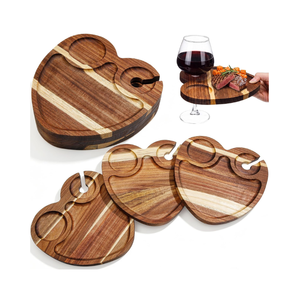 Wholesale Acacia Wooden Wine Appetizer Plates with Wine <b>Glass</b> Holder Picnic <b>Tray</b> for Gatherings Party from Vietnam - Product Image 1