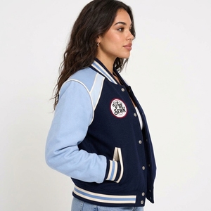 <b>Women</b> <b>Varsity</b> <b>Jacket</b> Custom Letterman <b>Jacket</b> Wool Blend Body Contrast Sleeves Durable Stitching Casual Fashion Outerwear OEM - Product Image 5