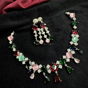 Classic American Diamond Bridal Jewelry Set Two-Piece <b>Necklace</b> <b>and</b> <b>Earrings</b> for Wedding Fashionable Classic Style - Product Image 1