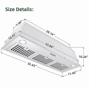 Cappa aspirante da cucina da 36 pollici 800 CFM a 3 velocità, da incasso/con inserto, con LED - Product Image 3
