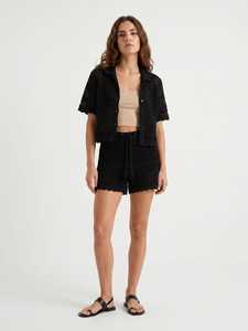 Shorts en flanelle à carreaux pour femmes, taille mi-haute, cordon de serrage, coupe régulière, style décontracté avec volants, motif blanc, rose, noir - Product Image 2