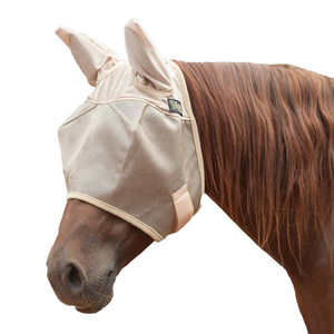 Masque anti-mouches en cuir véritable pour chevaux, protection estivale, maille respirante, protection UV, design doux pour les oreilles et le nez, pour l'équitation - Product Image 6