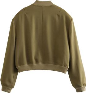 Crop Street Bomber Jacket Mujer Casual Button Up Color sólido Varsity Bomber Jacket con dos bolsillos grandes - Product Image 2