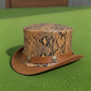 Premium quality custom made Handmade Green Leather <b>Top</b> Hat Steampunk Victorian Cosplay with <b>Feather</b> Detail - Product Image 1