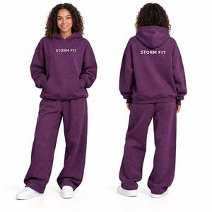 Conjunto de Sudadera con Capucha y Pantalones Largos de Forro Polar para Mujer, Estilo Urbano, Corte Regular, 2 Piezas, Color Sólido, Ropa de Invierno Transpirable - Product Image 5