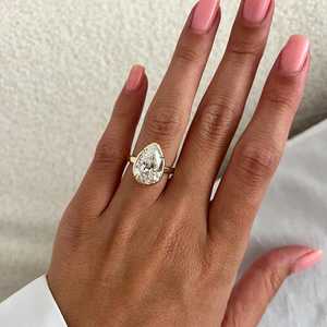 5 Carat Pear Cut Lab Grown Diamond Prong Bezel Set <b>UNIQUE</b> <b>Engagement</b> <b>Ring</b> , Yellow Gold , IGI Certified - Product Image 5