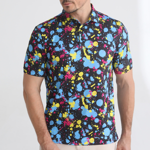 เสื้อโปโลแขนสั้นพิมพ์ลายสาดสีสันสดใสสำหรับผู้ชาย ทรงลำลอง ระบายอากาศได้ดี ผลิตจากผ้าถักโพลีเอสเตอร์ 100% - Product Image 1