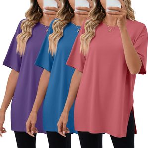 เสื้อยืดคอกลมแขนสั้นทรงโอเวอร์ไซส์สำหรับผู้หญิง สีพื้น ทรงหลวม ผ้าฝ้ายเจอร์ซีย์ 100% ใส่ได้ทุกฤดู เสื้อยืดถัก ODM - Product Image 6