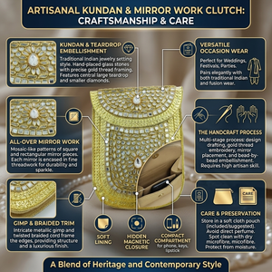 Handcrafted Metal & Pearl Kundan <b>Mirror</b> Work Mosaic Bags with Ornate Detailing for Festive Fashion Gifting and Evening Parties - Product Image 6
