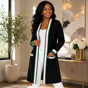 Cosh International - Cárdigan Largo de Punto Acrílico para Mujer, con Ribete a Rayas y Bolsillos, Suéter Informal Abierto por Delante - Product Image 3