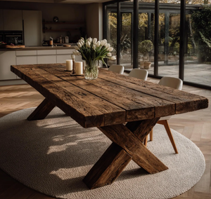 Modern Solid Acacia Wood <b>Foldable</b> 6-Seater Dining <b>Table</b> <b>with</b> Bench Metal <b>Legs</b> Eco-Friendly Hotel Use Budget Friendly Best Price - Product Image 6