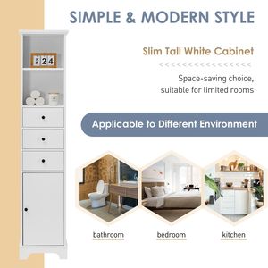 Mobile Bagno Alto Bianco Autoportante con 3 Cassetti e Ripiano Regolabile in MDF, Finitura Verniciata, Arredo Bagno - Product Image 5