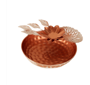 Cuenco Decorativo de Cobre Martillado con Diseño Floral de Hojas, Centro de Mesa Multiusos para Frutos Secos y Aperitivos - Product Image 4