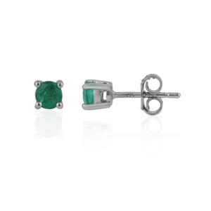 Minimal Round Cut Natural Emerald Gemstone 925 Sterling <b>Silver</b> <b>Stud</b> Unisex May Birthstone Earrings Fine Jewelry - Product Image 3