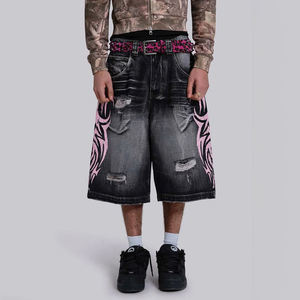 <b>Mens</b> Washed Black Tribal Tattoo Graphic Denim Jorts Oversized Baggy Fit Distressed Ripped Skater Style Streetwear Apparel - Product Image 4