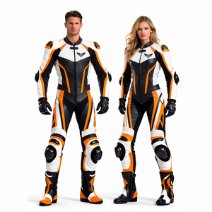 Traje de Motociclismo de Cuero Personalizado de Una Pieza, Naranja, Negro y Blanco, con Protección CE, Traje de Pista para Moto, Fabricante OEM Personalizado - Product Image 1