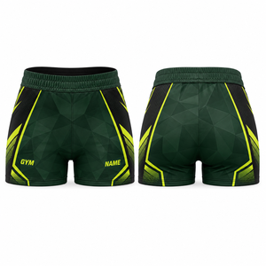 Shorts Deportivos de Cintura Alta para Mujer, Estampado Geométrico Verde y Amarillo, Sublimados, de Secado Rápido, Poliéster, para Entrenamiento Atlético - Product Image 1