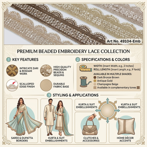 Eco-Friendly Vintage Geometric Pearl Embroidered <b>Laces</b> for Bridal Couture Fashion Decor Custom Wholesale Manufacturing Global - Product Image 6