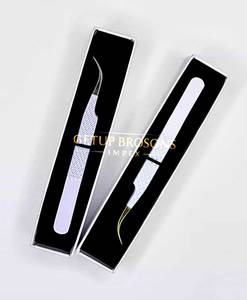 Pince à épiler pour extensions de cils, fine, à pointe de 90 degrés, antistatique, durable, avec revêtement en poudre bleu/blanc de qualité supérieure - Product Image 3