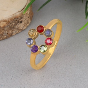 925 Sterling Silver Multi Gemstone Circle Flower Ring Handmade Bezel Set Rainbow Gemstone Ring for Women - Product Image 5