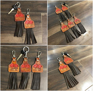 Nuevos llaveros de borla encantadores bonitos de cuero genuino hechos a mano de Color genuino, gran oferta, llaveros florales modernos de estilo occidental - Product Image 3