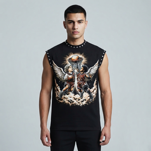 Camiseta sin mangas con estampado gráfico personalizado y pedrería, 100% algodón jersey, estilo vintage moderno, para un uso cómodo unisex. - Product Image 4