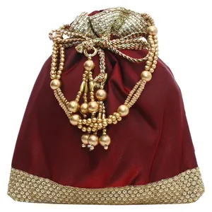 Handmade Indian Bridal Bag Beautiful Silk Potli Bag Embroidered with Wedding Design Unique Wedding Gift <b>Cute</b> Handmade <b>Purse</b> - Product Image 3