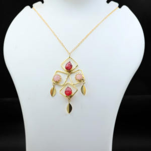 18k Gold Plated <b>Statement</b> <b>Necklace</b> Natural Agate with Rose Quartz Gemstone Jewelry - Product Image 6