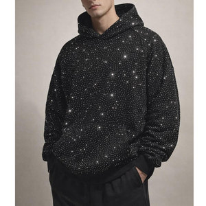 Men’s <b>Rhinestone</b> Oversized Hoodie Black Crystal Studded Streetwear Sweatshirt <b>Rhinestone</b> <b>Hoodies</b> Men Women - Product Image 2
