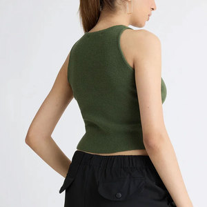 Women's Olive Green Halter <b>Crop</b> <b>Top</b> Knitted Solid Color Casual Spring Summer Slim Fit Spandex Cotton Blend - Product Image 4