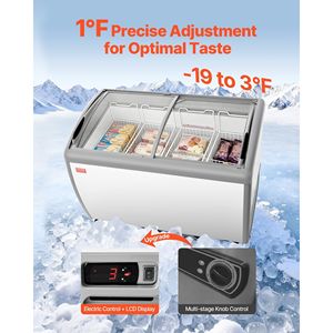 Congelatore mobile commerciale da 12,8 piedi cubi con vetrina espositiva per gelati, temperatura regolabile da -19 a 3°F, congelatore e frigorifero a 4 fili. - Product Image 2