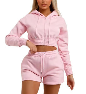 Conjunto Casual de Dos Piezas de Lona para Mujer, Sudadera y Pantalones Cortos de Algodón Transpirable y Ecológico, Moda Urbana de Verano - Product Image 1