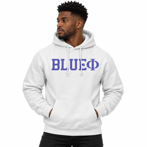 เสื้อฮู้ดผู้ชายสีเทาอ่อน Phi Beta Sigma พร้อมโลโก้ตัวอักษรกรีกสีน้ำเงินเข้ม แขนยาว มีกระเป๋าจิงโจ้ - Product Image 1