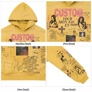 เสื้อฮู้ดดี้โอเวอร์ไซส์แบบสั่งทำพิเศษสำหรับผู้ชาย 450gsm ประดับด้วยคริสตัล ลุคซันเฟดด์ ล้างสีแบบมัดวอช ทรงบ็อกซี่ฟิต สไตล์ดิสเทรส สตรีทแวร์ สีเหลือง - Product Image 3