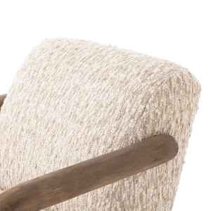 Chaise de salle à manger moderne, fauteuil rembourré, structure en bois massif, tissu beige, design scandinave, chaise de salon - Product Image 5