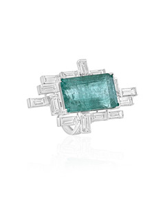 Moissanite Diamond <b>Emerald</b> Cut Green Stone Statement <b>Ring</b> with Baguette Accents 10K 14K 18K Gold 925 935 <b>Silver</b> - Product Image 4