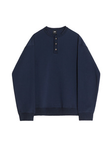 <b>Men's</b> Navy Blue <b>Henley</b> Collar Sweatshirt Regular Fit Long Sleeve Casual Knitted Pullover Solid Color Breathable Cotton <b>Top</b> - Product Image 5