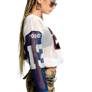 Low MOQ Custom Women's American <b>Mesh</b> Football Jersey Crop Top Long Sleeve Streetwear Fashion Tee Private Label OEM ODM Supplier - Product Image 3