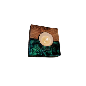 Handmade Epoxy Resin <b>Candle</b> Holder With Wood Inlay Blue Marbled Design Home Decoration Craft - Product Image 5