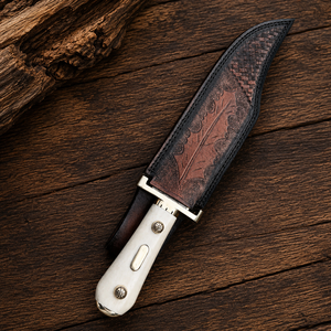 Premium Damascus Steel Hunting <b>Knife</b> with Natural <b>Bone</b> <b>Handle</b> Fixed Blade Bushcraft Survival <b>Knife</b> with Leather Sheath - Product Image 4