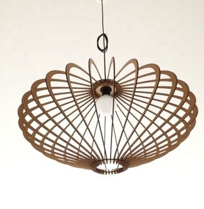 Lampe suspendue ronde en bois scandinave, finition thermolaquée, grande taille, lumière LED blanc chaud pour salon, plafond suspendu - Product Image 5