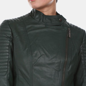 Veste Moto Femme en Peau de Mouton Tricotée Verte Vintage Respirante Épaisse Manches Longues Col Montant Fermeture Éclair Couleur Unie Hiver - Product Image 6