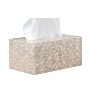 Caja de pañuelos rectangular de alta gama con incrustaciones de nácar y madera hecha a mano para decoración del hogar - Product Image 1